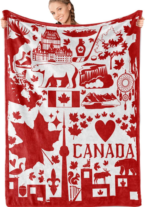 Canadian Blanket, Canadian Gifts, Canada Flannel Blanket for Canadians, Patriotic, INNObeta Soft Throw Blanket for Women, Kids, Her, Adults, Friends, Wife, Bed, Sofa Blanket - Red 50"x 65"